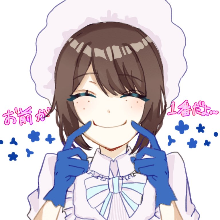 1girl solo gloves brown hair smile closed eyes blue gloves  illustration images