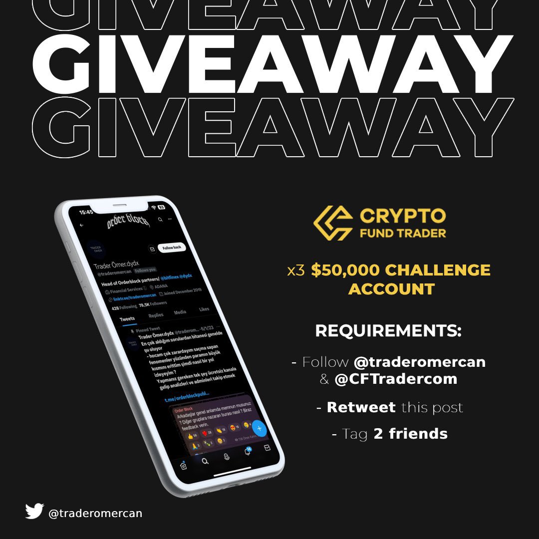 Daha büyük çekiliş yapalım ve 3 kişiye 50.000$ lık <a href="/CFTradercom/">Crypto Fund Trader</a> dan fon verelim. 
<a href="/traderomercan/">Trader Ömer</a> + <a href="/CFTradercom/">Crypto Fund Trader</a> takip 
Bu postu retweet yap ve 2 arkadaşını etiketle 🤝❤️