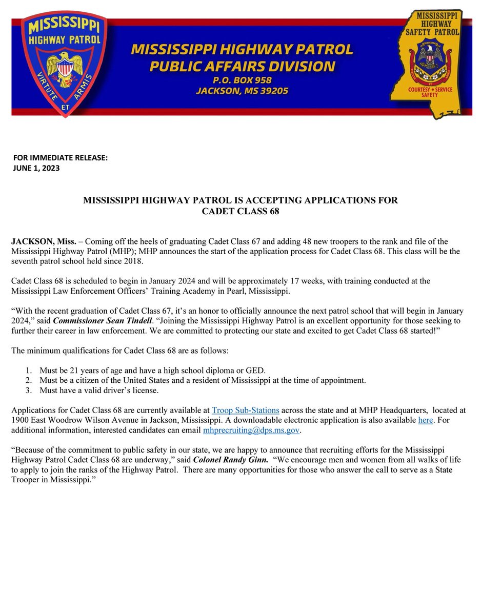 MS Highway Patrol On Twitter MHP Is Now Accepting Applications For Ms highway patrol on twitter mhp is now accepting applications for