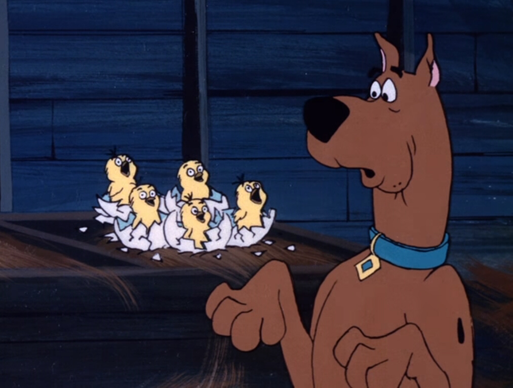 Happy #NationalEggDay! 🥚

Always remember: Don't sit on random eggs unless you're prepared to mother/father/babysit a cute little chick.

In 'Jeepers, It's the Creeper', #ScoobyDoo just wasn't quite ready to settle down yet. 

Please sit responsibly. 😄🐣