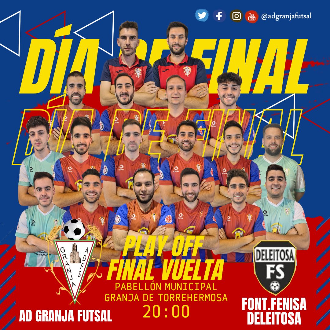DÍA DE FINAL
Ya está aquí el partido con el que soñamos cuando comenzó la temporada allá por el mes de Agosto. Hoy queremos hacer historia, hoy todos juntos lo vamos a dar todo para conseguirlo.
 ¡Os esperamos!
#ContamosContigo 
#ALaTerceraVaLaVencida 
#LaGranFinalGranjaDeleitosa