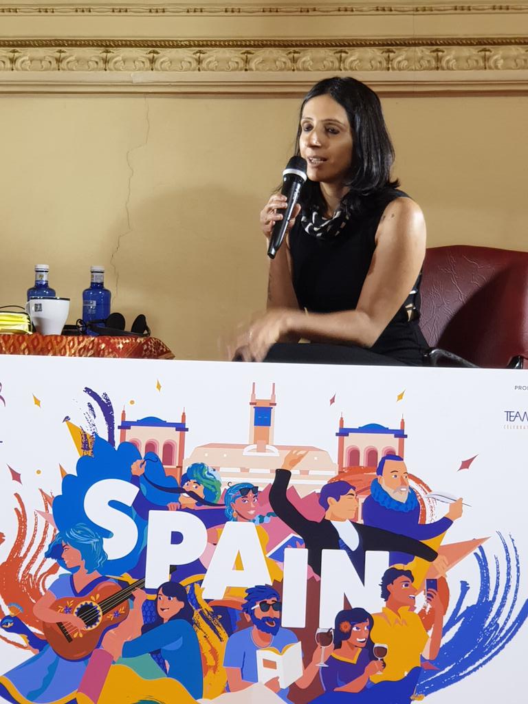 SanjoyRoyTWA's tweet photo. When I was writing #AgeOfVice I could never imagine sitting in this magnificent room with the likes of @ShashiTharoor and @iKabirBedi as audience. DeeptiKapoor speak to  carmenescobedo
@JLFLitfest #JLFVALLADOLID @casaindiavll @IndiainSpain @SpainInIndia https://t.co/f4qIO5ZfdL