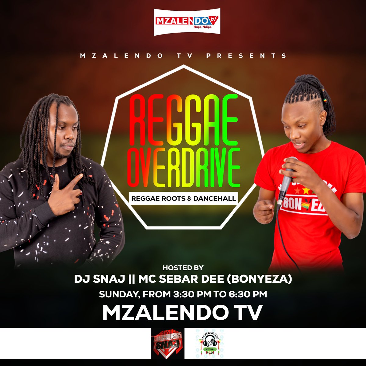 ••Pande Moja Nika Veve Kazozeee😂••
Greetings Fahm👊
This SUNDAY Catch
REGGAE OVERDRIVE🚥
 From 3:30Pm-6:30Pm
Mzalendo tv tvv ♨️
Hosted By:
DJ SNAJ &amp; MC SEBAR DEE(BONYEZA)
#Venye_Si_Hufanya🥳
#We_Kip_Playing_You_Kip_Dancing👣