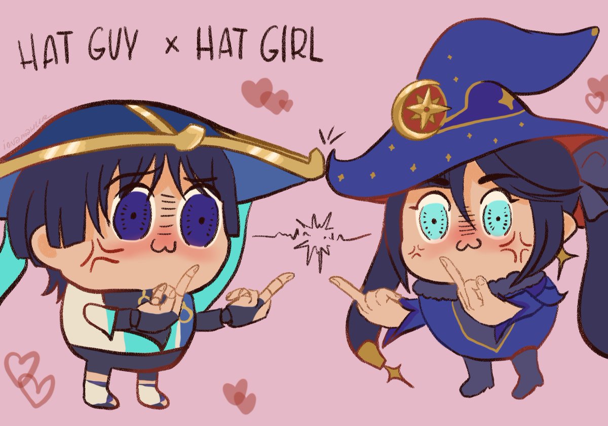 They’re both HAT people….  
that’s the moment /we/ knew

their love language is writing disses.  

okay soon ill do proper scaramona art heheh

#scaramona #scaramouche #mona #wanderer