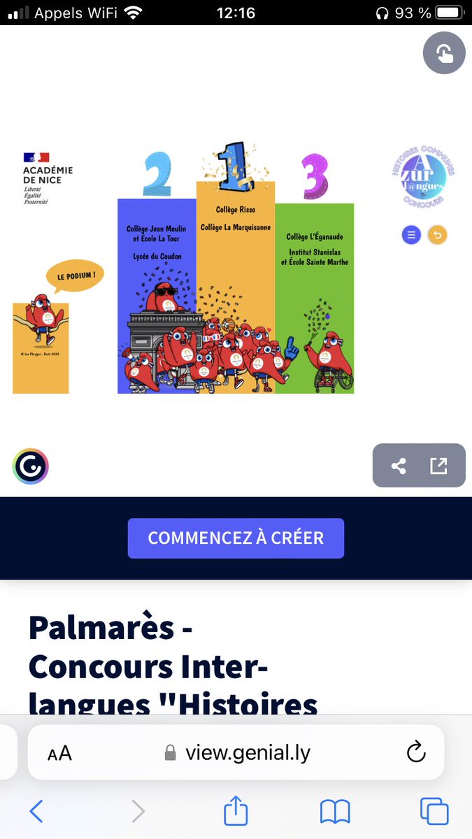 📣 Palmarès du concours 🏆interlangues "L’important, c’est de communiquer !" 🗣💬
👏 et 🙏 à tous les participants !
Les membres du GND <a href="/AzurGnd/">Portail Azur Langues • GND inter-langues Ac-Nice</a> ont été impressionnés 🤩 et parfois émus 🥲 par la qualité des projets !
Et les lauréats 🎉 sont…
👉pedagogie.ac-nice.fr/espagnol/inter…
(Suite 👇)