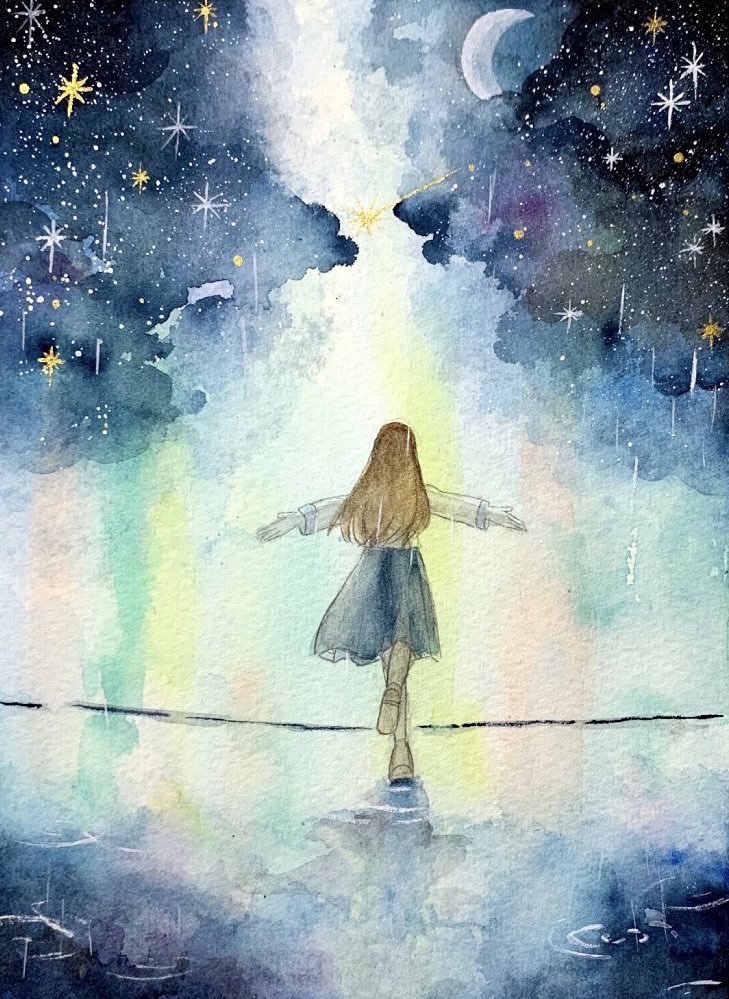 1girl solo sky star (sky) skirt long hair moon  illustration images