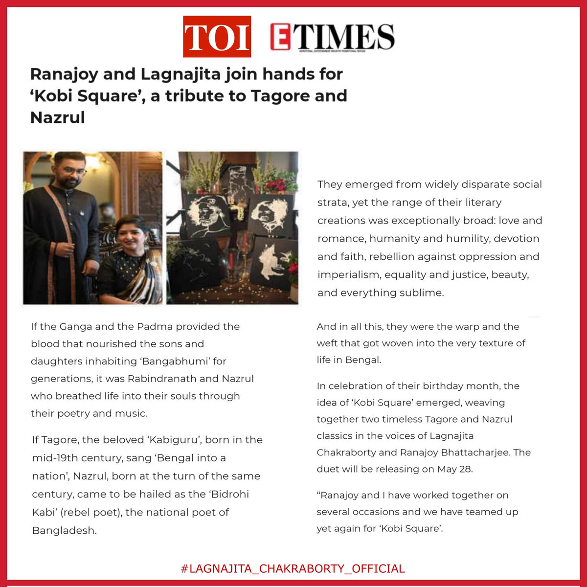 Thank you @timesofindia #article #coverage #newsupdate #news #music #songs #musician #music #songlyrics #rabindrasangeet #nazrulgeeti #lagnajita_chakraborty_official