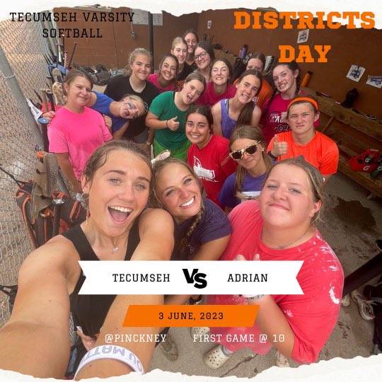 GAME DAY!!!! 
Varsity plays Adrian for the first round of Districts @ Pinckney!! 10 am! 
🧡🖤🧡🖤