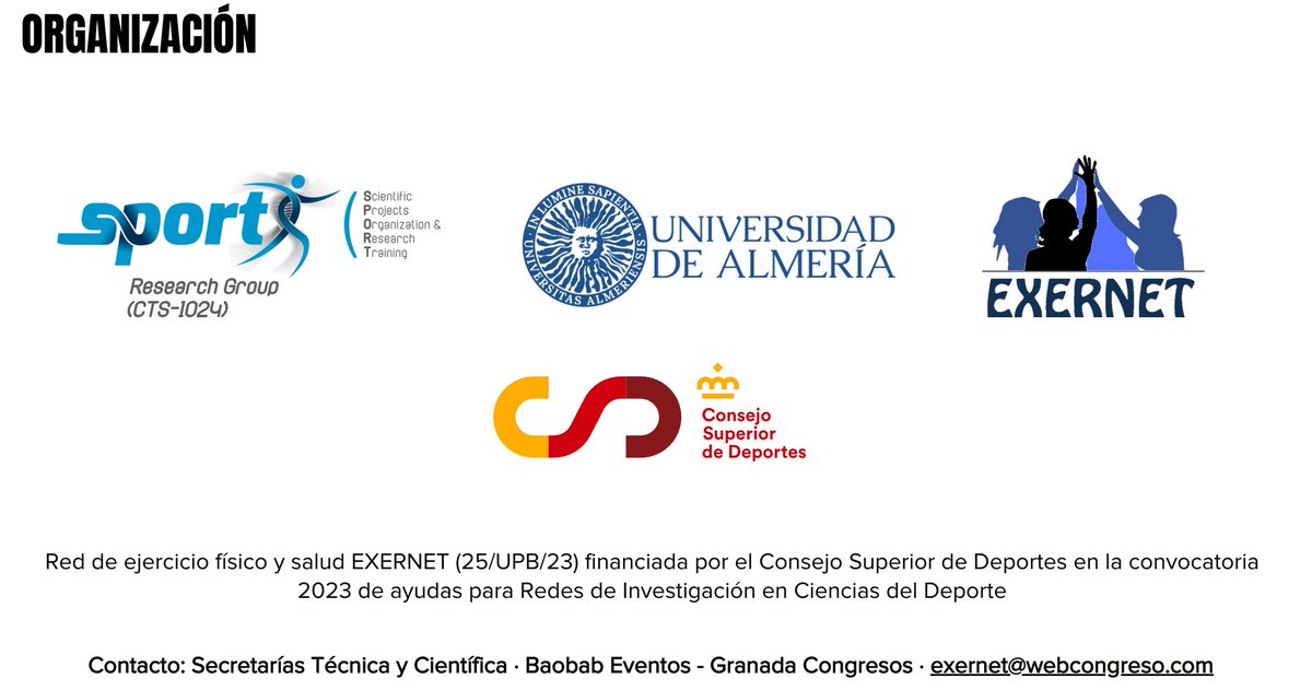 📢Desde <a href="/SPORTResearchG1/">SPORT Research Group</a> estamos encantados de invitaros al VIII #SimposioEXERNET que celebraremos en Almería (<a href="/ualmeria/">Universidad de Almería</a>) los días 20 y 21 de octubre de 2023

🗣️Envío de abstracts (deadline 30 de junio), inscripciones y toda la información👇
webcongreso.com/exernet2023

<a href="/RedExernet/">Red_Exernet</a>