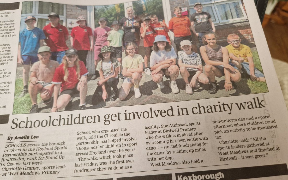 SportBirdwell's tweet photo. Our Sponsored Walk for Cancer Research made the Barnsley Chronicle!
@SgoHorizon 
@PrimaryBirdwell https://t.co/qaglBWwI9y