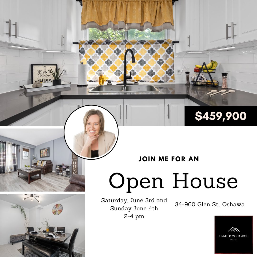 jensellshome's tweet photo. Join me this Saturday and Sunday from 2-4 pm for an Open House at 960 Glen St., Unit 34 in Oshawa!
β¨ 3 bedrooms
β¨ Private yard
β¨ inground pool in complex
β¨ Updated kitchen
#OpenHouse
#OshawaRealEstate #SellWithJen #Realtor #DurhamRegionRealEstate https://t.co/HA8Yc1mlGA
