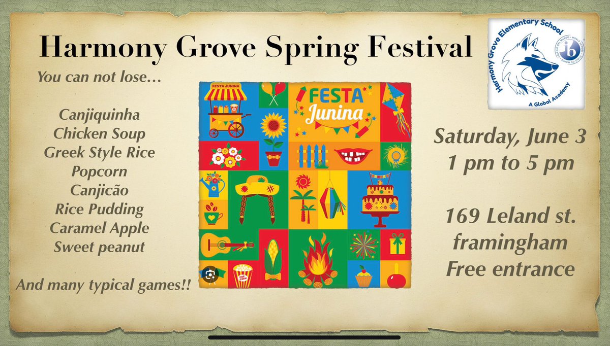 Harmony Grove Elementary School- A Global Academy (@harmonygrovefps) on Twitter photo Today, Saturday June 3rd, is our Festa Junina / Spring Festival from 1-5pm! Hope to see you there!!! Click here for more information about this fun event: bit.ly/HGFestaJunina Today, Saturday June 3rd, is our Festa Junina / Spring Festival from 1-5pm! Hope to see you there!!! Click here for more information about this fun event: bit.ly/HGFestaJunina