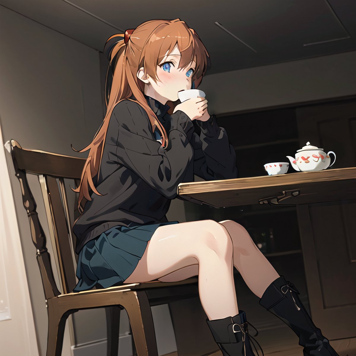 Drinking Tea #AIart #Asuka #アスカ #エヴァンゲリオン