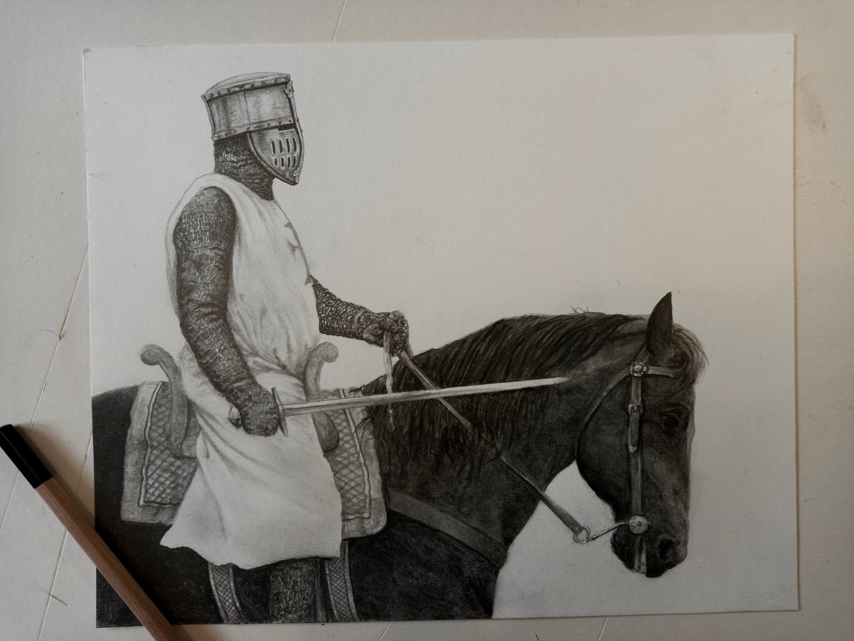 Pencil drawing of an early 13th century Templar Knight