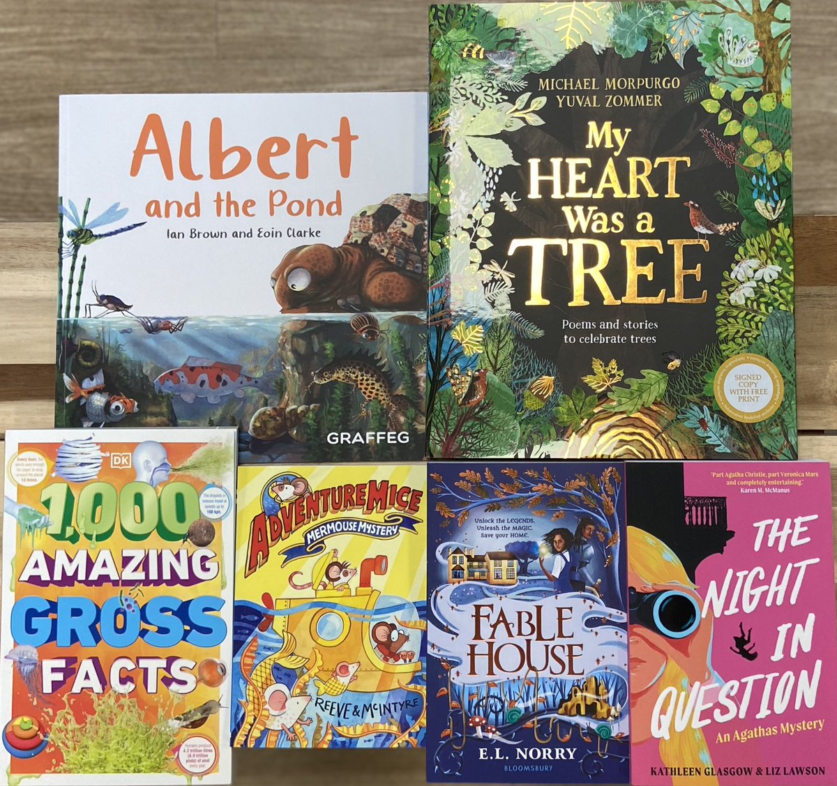New books for children and teens - 
Albert the tortoise, Michael Morpurgo and Yuval Zommer with poems celebrating trees, gross facts, a new adventure for Philip Reeve and Sarah McIntyre’s AdventureMice, 
Arthurian adventure in Fable House, and a new case for The Agathas.