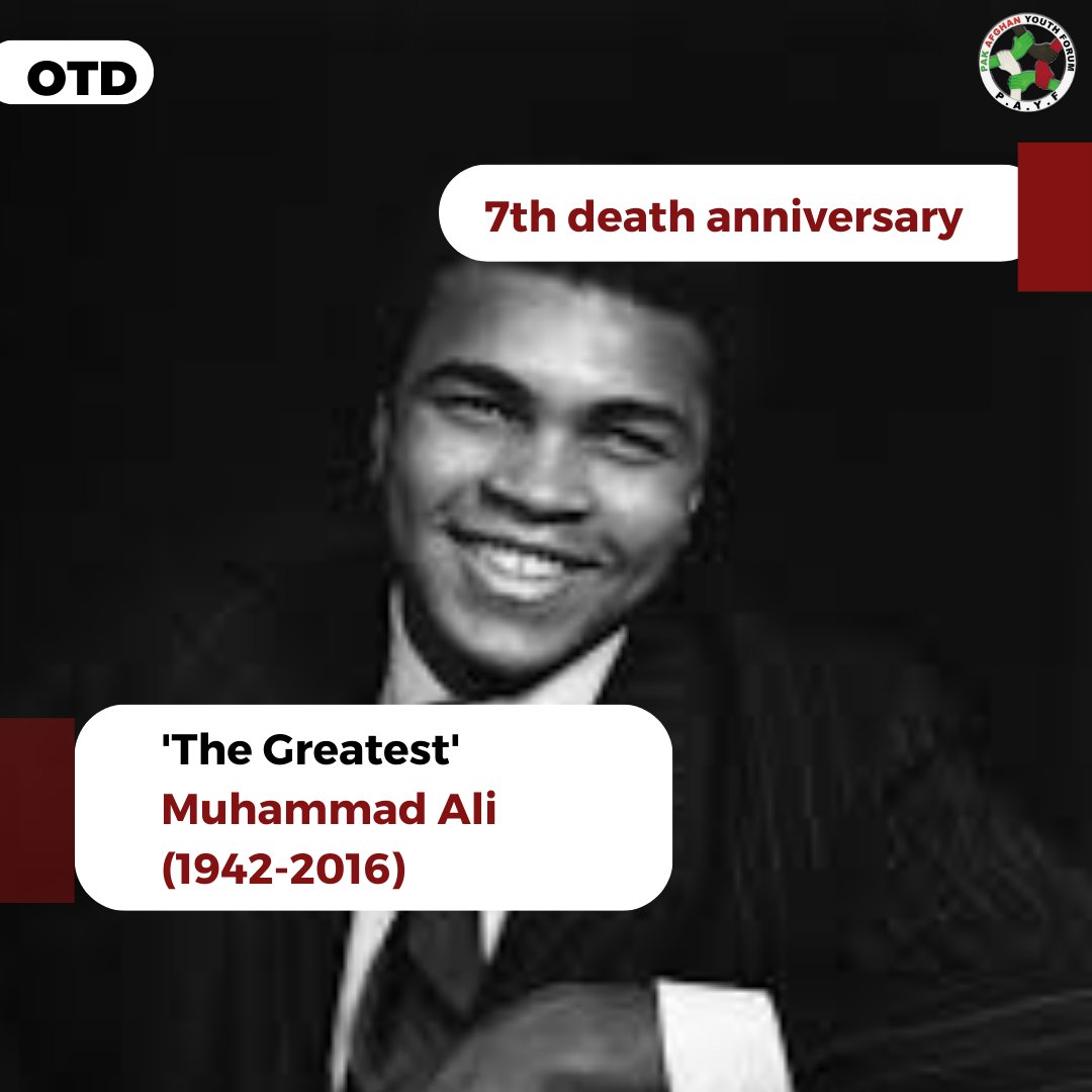 [#OTD]

Muhammad Ali 🥊

Today, we remember the great Muhammad Ali, a true icon who left an indelible mark on the world of sports and beyond.

His legacy is one of courage, resilience, and unwavering conviction.
#MuhammadAli