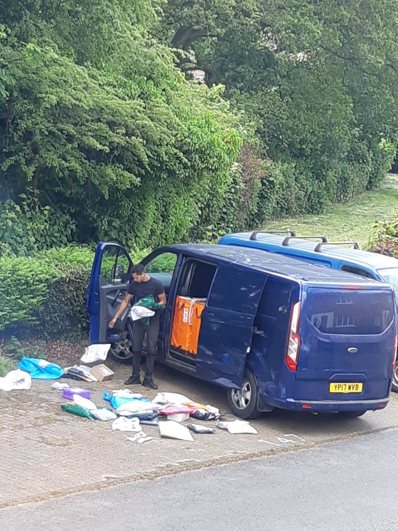 @Evri__Delivery  this happens almost daily now, private parking for our properties. This fella and another normally rocks up with evri hi-viz on. Packages thrown on the ground seen it in the rain too. It's private parking don't park here. Have some respect for people's purchases!