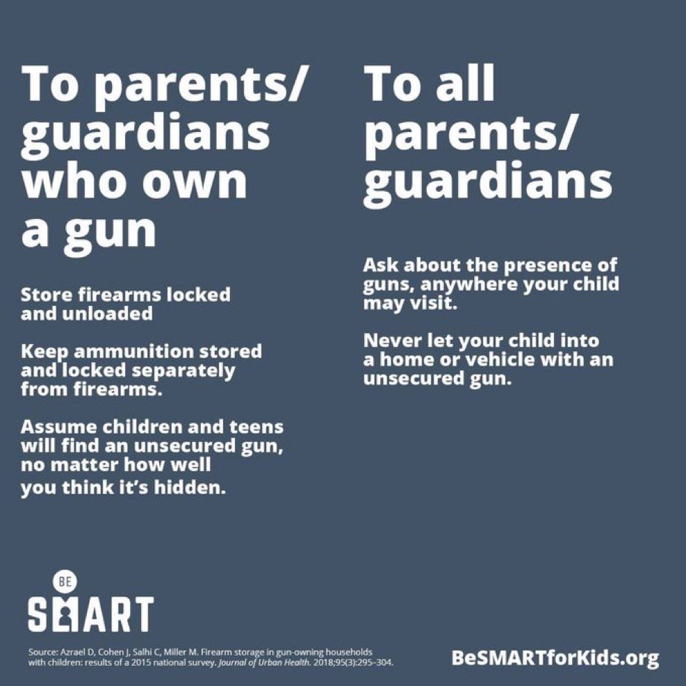 It’s not just red states - it’s blue states, too. When you send your kids to play dates and friends’ and families’ homes, ask whether there are guns in the home and if they’re stored locked, unloaded and separate from ammunition. #besmart