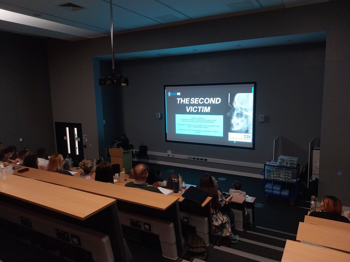 FodiK1's tweet photo. Tamsin Arnold #CTHead reporting #radiographer explains the important topic of 'second victim' syndrome in #radiographers. A condition that affects professionals who suffer post trauma following an error in practice. Key factor is to deal with the stages &amp; reach out for help ❤️🙏 https://t.co/DEhB9dYEjl