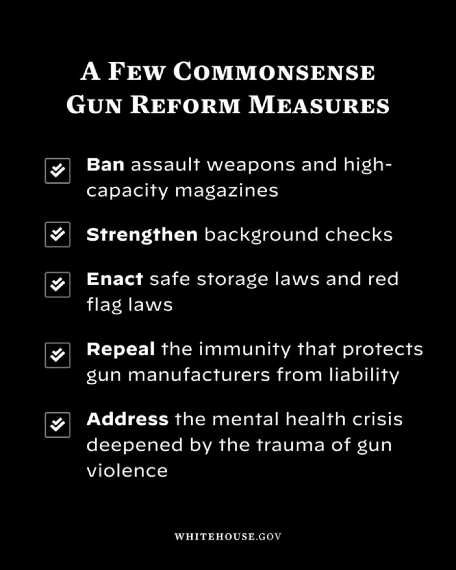 Democrats are not coming for your hunting rifles, shotguns, handguns, pistols. We just want common sense Gun Reform addressing:

♦️assault weapons
♦️background checks
♦️safe storage
♦️red flag laws
♦️gun manufacturers 
♦️Mental health

#DemVoice1
#VoteBIGblue 
#Dems4USA