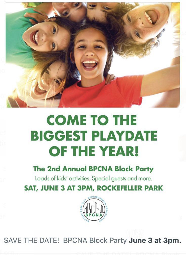 BPCNA_official's tweet image. ✨HAPPENING TODAY, 6/3!✨
Our official BPCNA Annual Block Party at 3pm. Face painting, inflatable lawn games, Balloons and more kid games!  See you there! @ChrisMarteNYC @CommunityBoard1 @TAMeltzer @saveBPC @susanleenyc @UrsilaJung @VittoriaNYC @Charlesdfall @BrianKavanaghNY