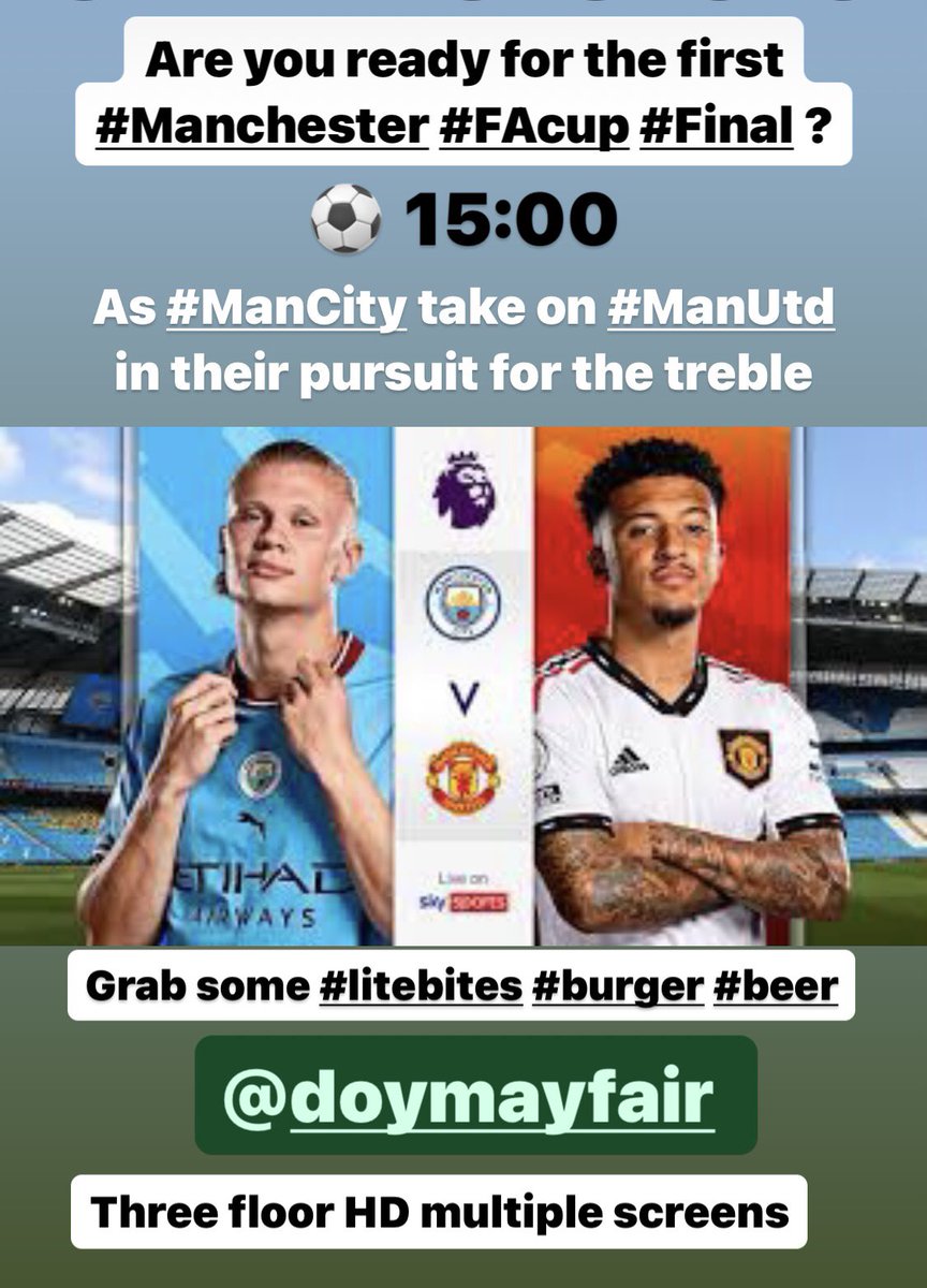 #FAcup #Final 15:00 🕒 @doymair come and cheer on your team #ManCity v #ManUtd ⚽️🏆