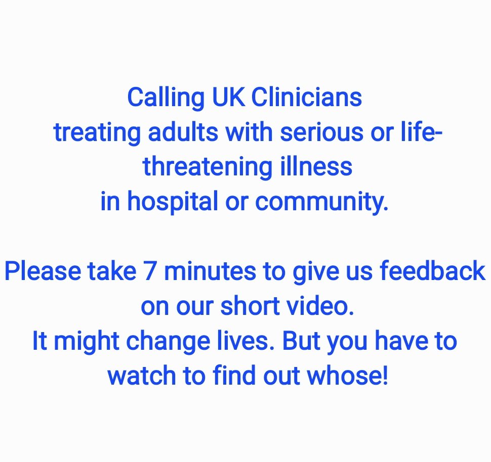 This is important.
It's for any clinicians who treat adults with serious, long-term or fatal illnesses. It takes 7 mins.
It might change the way you practice.
But you have to join in to understand how.
UK clinicians at this stage please.
Go on. 7 mins is just a coffee break.🙏🏽
⬇️