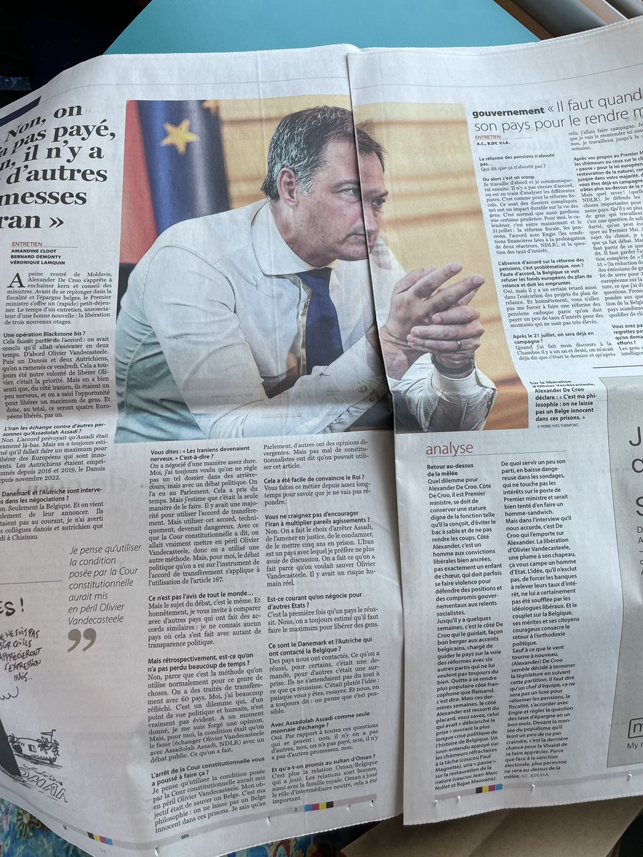 It’s been long hard & difficult months but hats off to @alexanderdecroo @hadjalahbib @VincentVQ for your political courage & determination to bring home my friend #OlivierVandecasteele Excellent interview of our Prime Minister today in @lesoir #thankyou #FreeOlivierVandecasteele