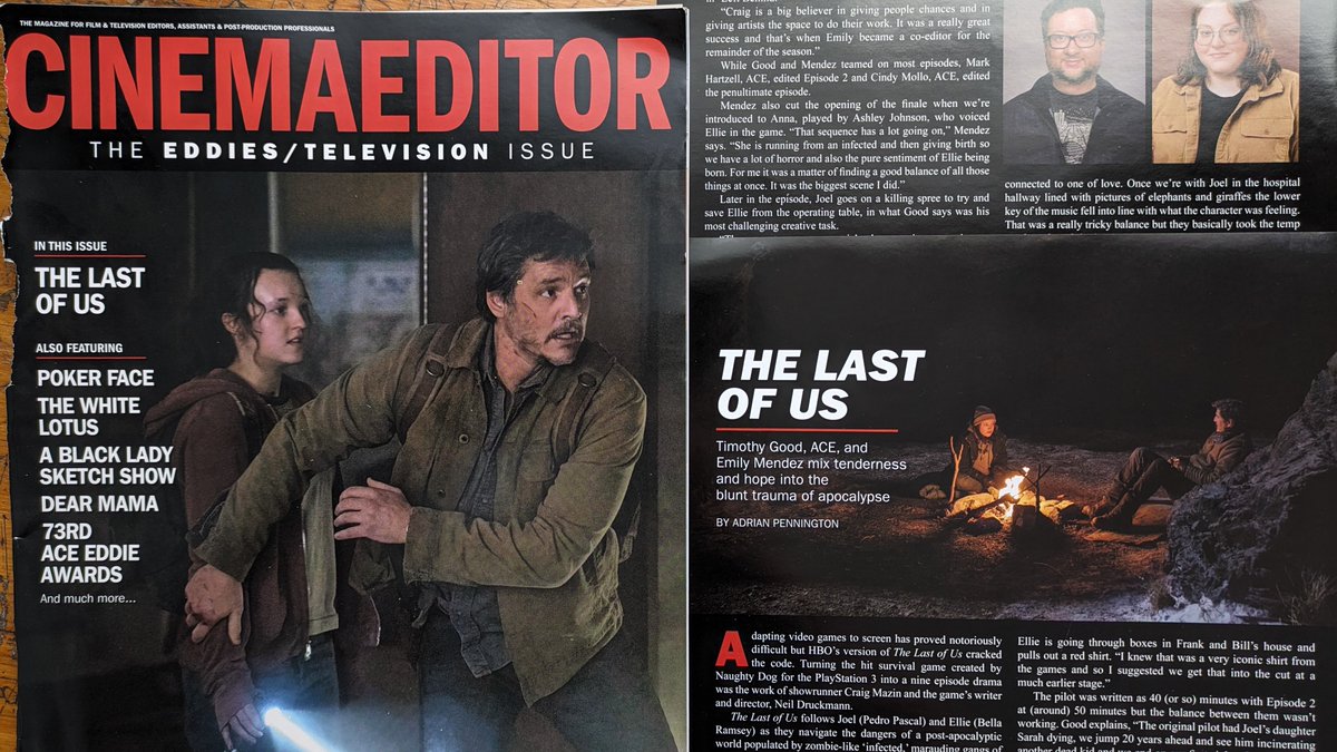 pennington1's tweet photo. Editors @timothygood and Emily Mendez talk @TheLastofUsHBO #TheLastOfUs for cover story latest issue @ACEFilmEditors https://t.co/JzLCDnp7mw