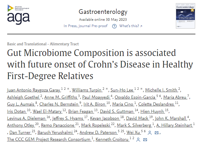 Sun-Ho Lee MD PhD (@sunholee15) on Twitter photo 1/n On behalf of co-authors, excited to share our new <a href="/The_GEMProject/">GEM Project</a> Study <a href="/AGA_Gastro/">Gastroenterology</a>, which shows evidence for the first time that gut microbiome composition is associated with future risk of Crohn’s disease in a prospective cohort following 3483 healthy first-degree relatives 1/n On behalf of co-authors, excited to share our new <a href="/The_GEMProject/">GEM Project</a> Study <a href="/AGA_Gastro/">Gastroenterology</a>, which shows evidence for the first time that gut microbiome composition is associated with future risk of Crohn’s disease in a prospective cohort following 3483 healthy first-degree relatives