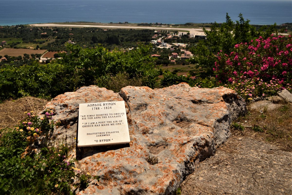 Found Lord Byron's rock in Kefalonia.

They say he used to sit here for hours - transfixed by the beauty of the Ionian and the view down towards Zakynthos - composing his sonnets.

All you can see is the island's airport now...