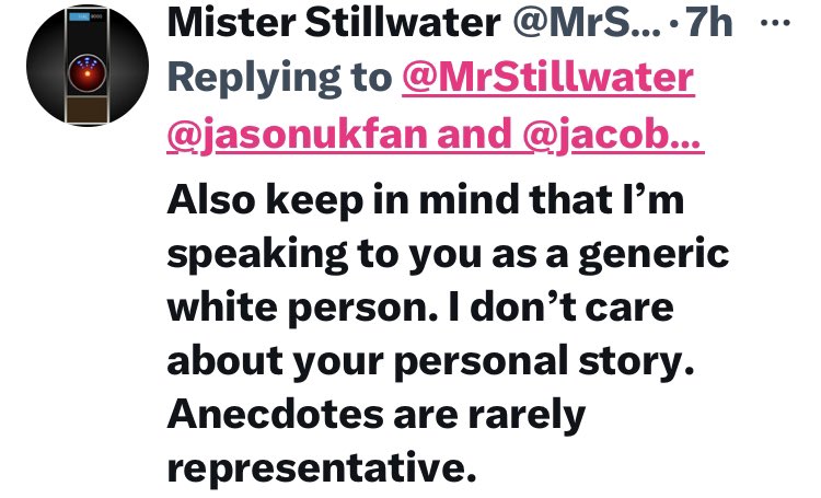 It’s ok to be racist when you don’t agree with the Black Person according to Mr. Stillwater, the “generic white person”.
.