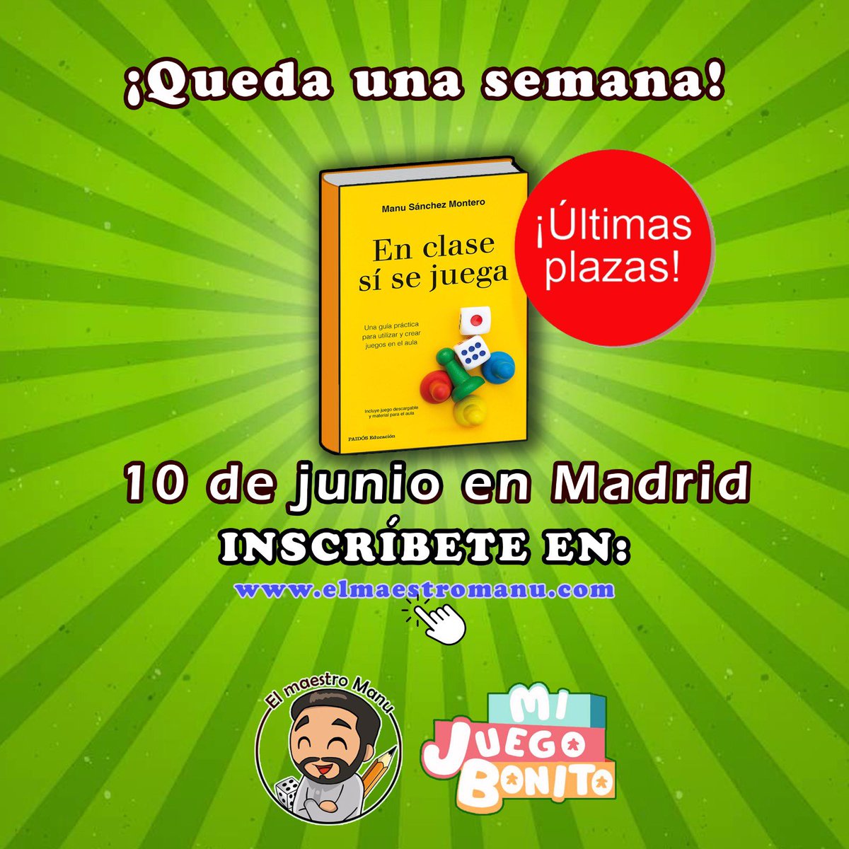 Queda una semana y literalmente sólo tenemos 5 plazas libres 😱
No te pierdas esta oportunidad única para comprobar que #EnClaseSíSeJuega
Todos los asistentes tendrán un juego EXCLUSIVO creado por mí, material impreso y digital, sorteo de juegos, descuentos en <a href="/mijuegobonito/">mijuegobonito</a> …