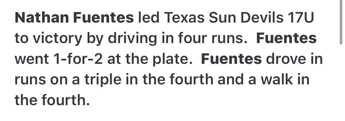 FuentesN811's tweet photo. 1 out bases clearing 3 RBI TRIPLE to the right center field fence @VmhsPatriotBsB @CoachGutierrez5 @CoachGAleman @CoachSully79 @NCSA_Baseball @FiveTool @FiveToolTexas #DudeAlert #Triple #3RBI #POG https://t.co/gHuSS86OcS