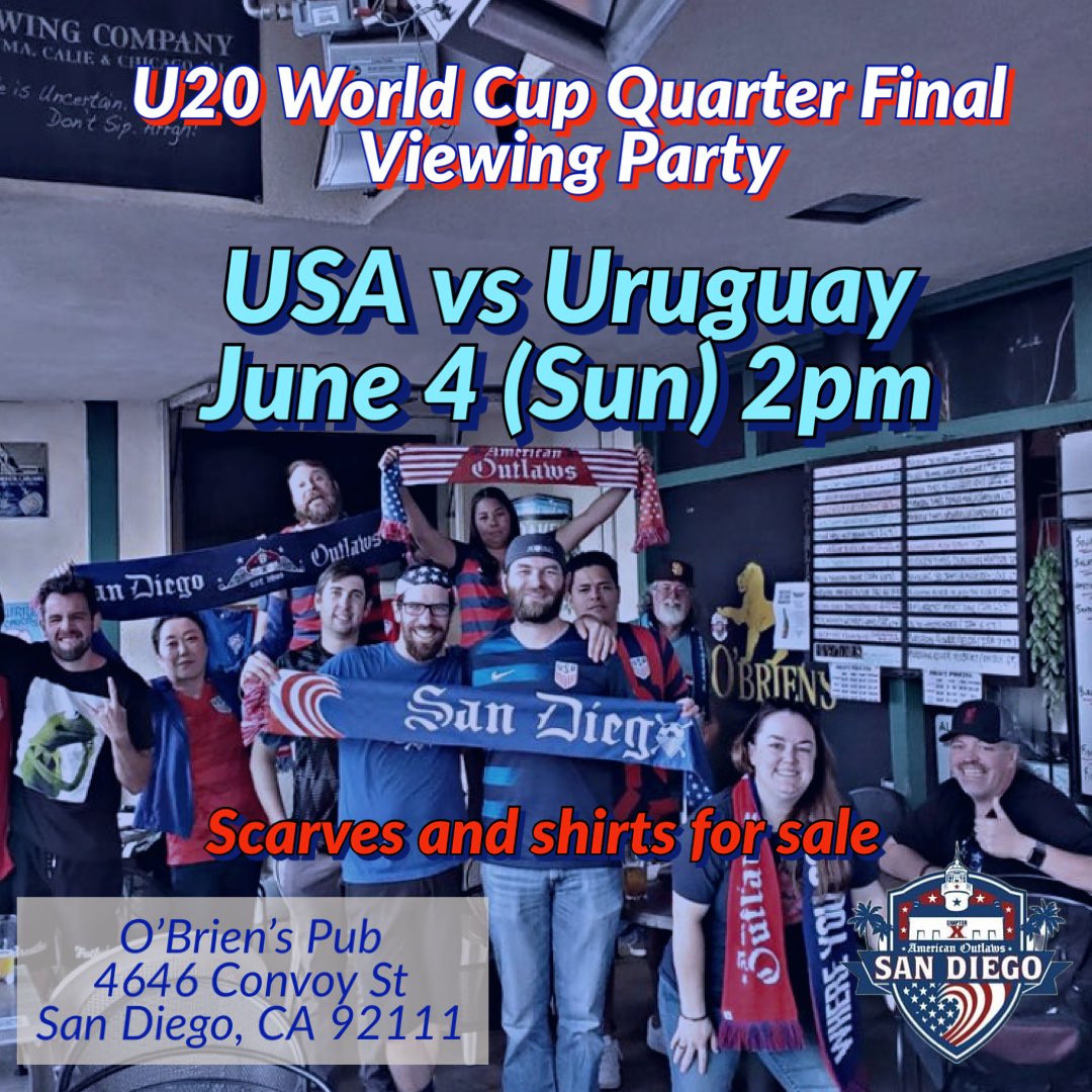 Tomorrow! Join us @OBriensPubSD at 2pm for #U20WorldCup  Quarter Final #U20MYNT vs Uruguay viewing party!