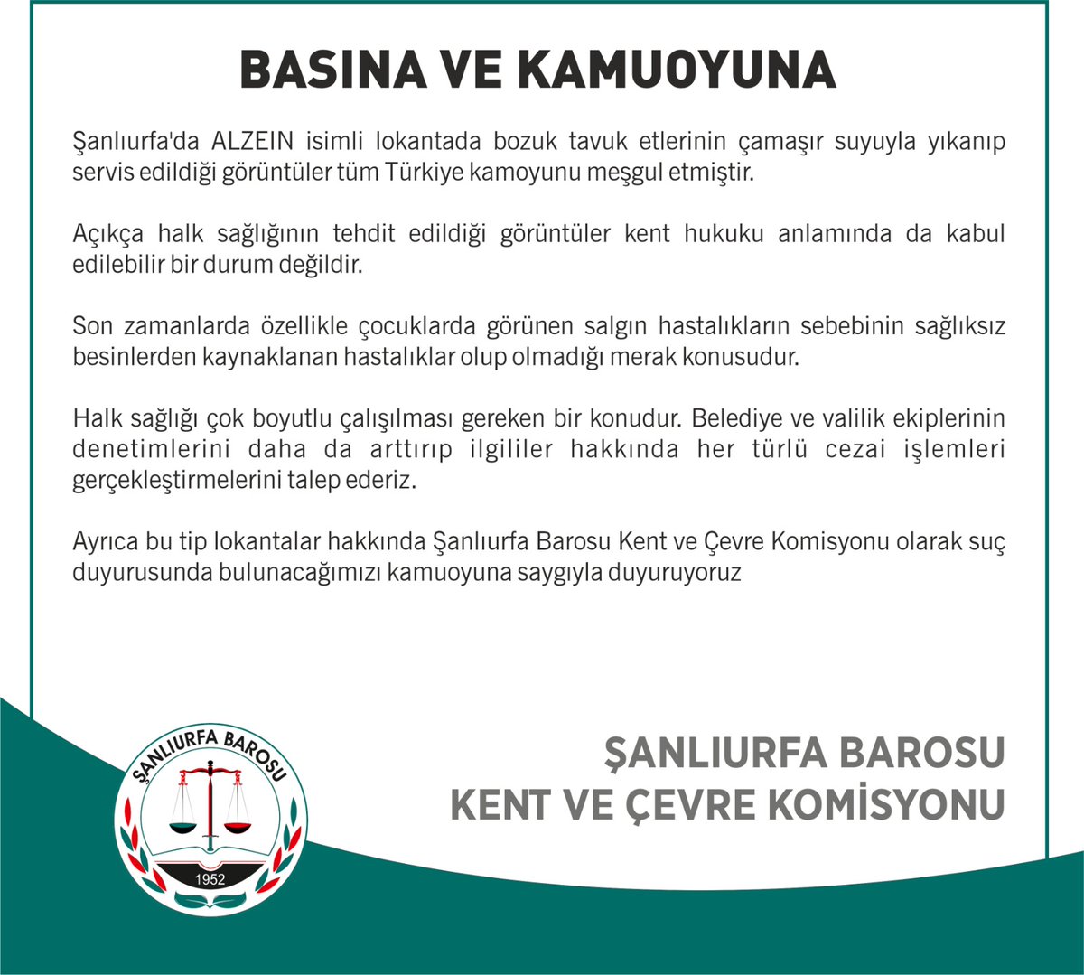 KentveCevre's tweet photo. Kentimizde yaşanan gıda skandalı ile ilgili açıklamamızdır. 

@UrfaBarosu https://t.co/MFHBLkiucG