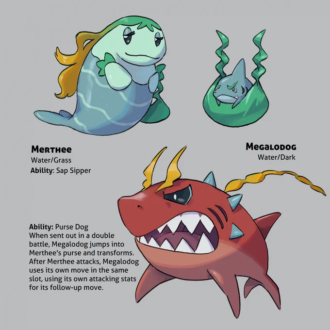 shark/mermaid's purse and manatee pokemon