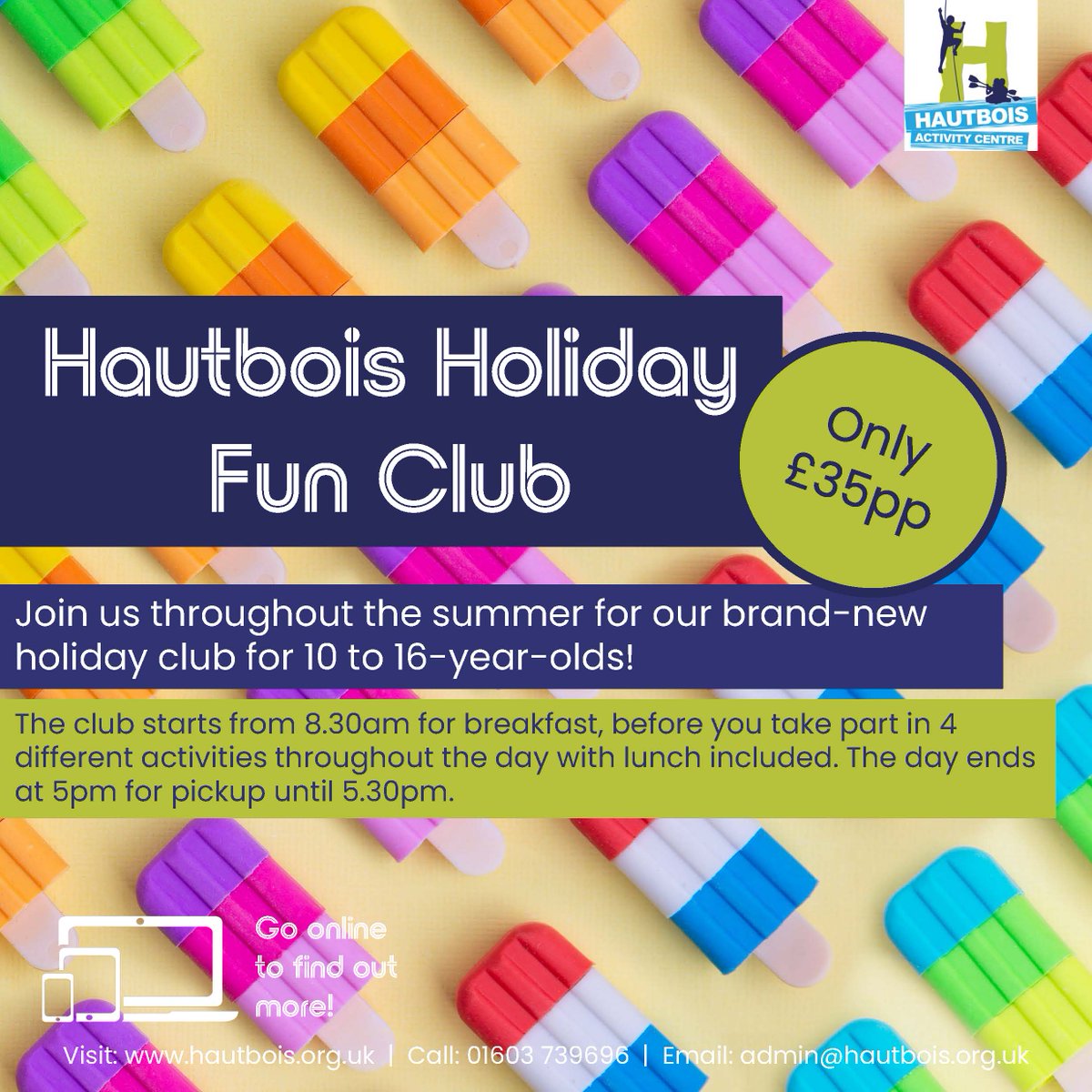 Join us for our brand new holiday club for 10 to 16 year olds at Hautbois Activity Centre! We are offering days of outdoor activities over the holidays for just £35 per person, per day. 

Book and find out more info here - bit.ly/3N9vgLD, more dates to be released soon!