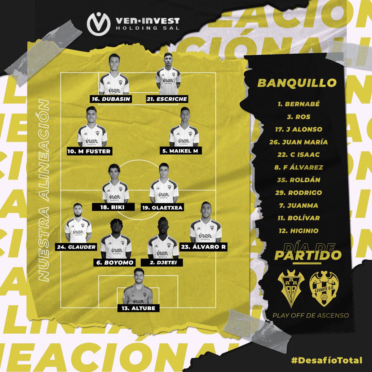 ⚔️⚽️ Nuestra alineación ⚽️⚔️

Para el #DesafíoTotal