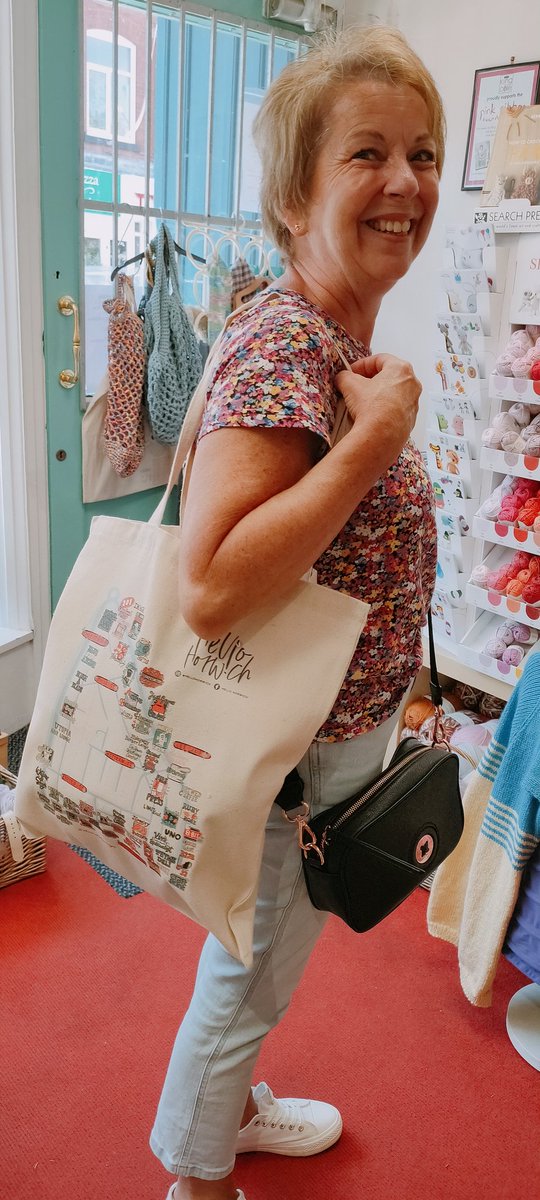 BridieTonge's tweet photo. Our first customer to buy and use @hellohorwich loyalty card and map bag. She purchased them this morning and instantly used the card for a 10% discount in the shop. Happy knitting Chrissy #supportyourlocalshops #shoplocal https://t.co/d8raxkvmFc