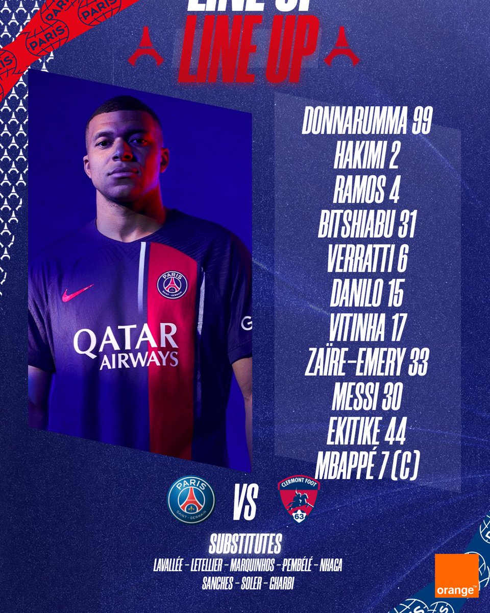 PSG_inside's tweet photo. Notre onze de départ, pour l'ultime rencontre de la saison. #PSGCF63 

#ÁnimoSergioRico https://t.co/Fm9NEBfBVt