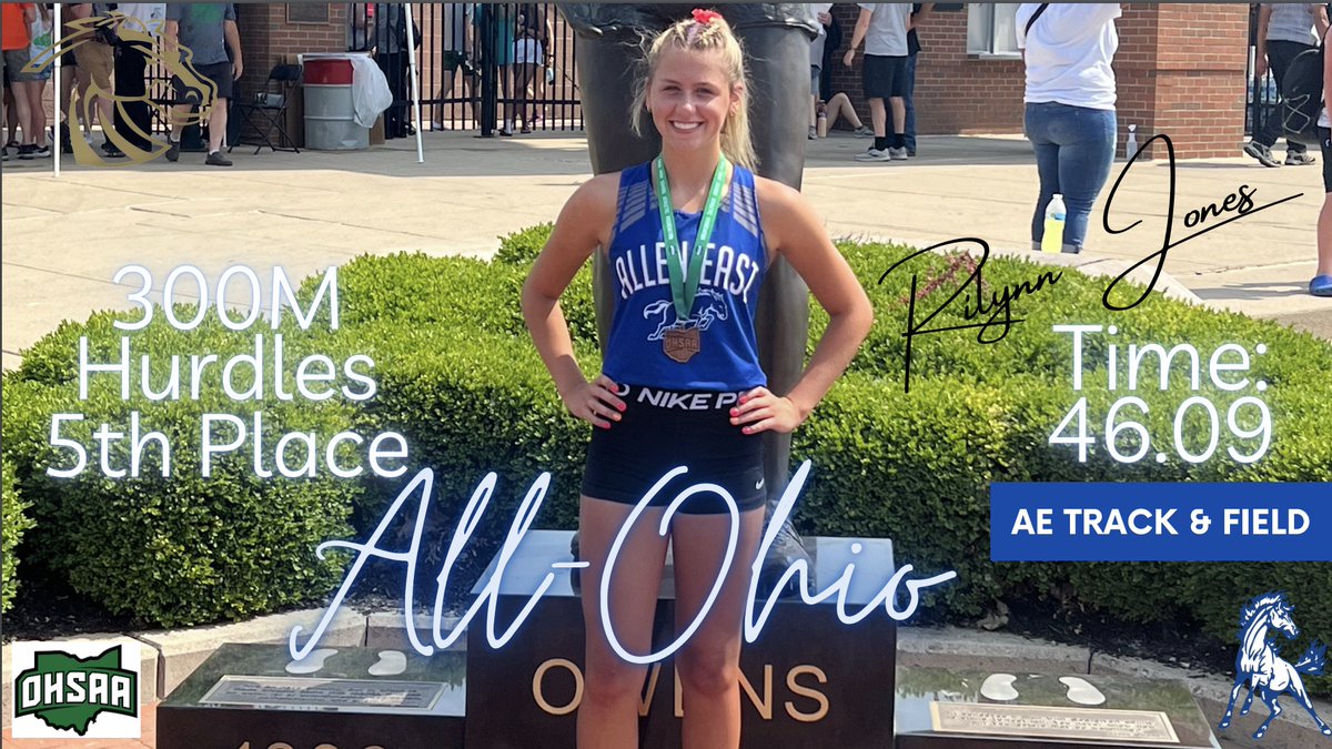 AllenEastAD's tweet photo. Super Sophomore Rilynn Jones caps a dynamic year with a podium finish &amp; All-Ohio Status in the 300M Hurdles. In her second trip to State in as many years, Rilynn just keeps getting faster! An All-Ohio selection in Soccer &amp; now Track, the future is bright for this youngster! https://t.co/o4Jc6EyKio