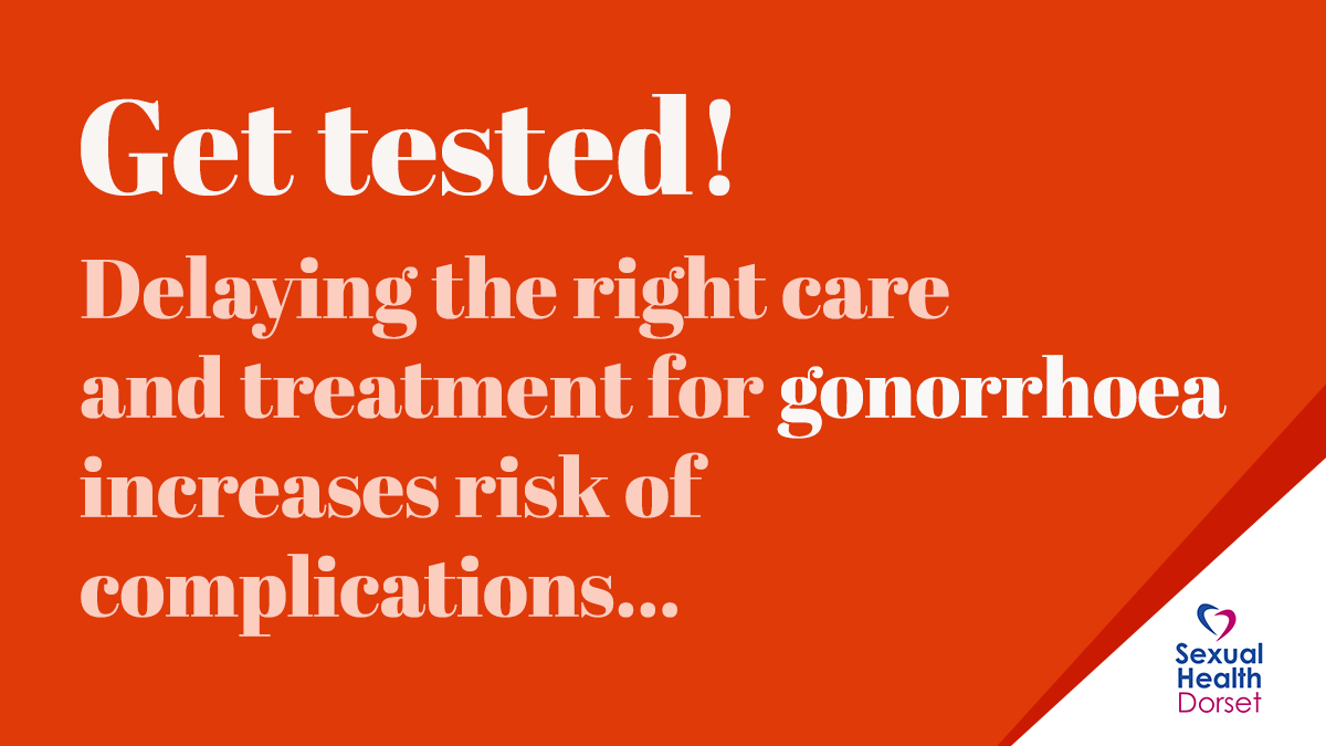 Untreated #gonorrhoea can lead to pelvic inflammatory disease, infertility, increased HIV susceptibility, joint problems, and continued transmission to sexual partners. Get tested in #Dorset ! 
#sexualhealthdorset <a href="/NHSDorset/">NHS Dorset</a> @HealthyDorset 
ow.ly/snLI50OEN1g