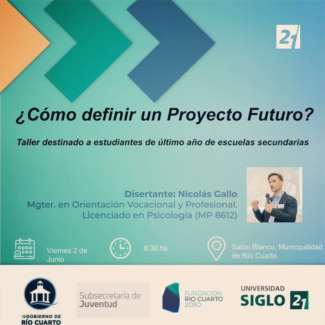 NycoGallo's tweet photo. Excelente Jornada en el Salón Blanco Municipal. Gracias a la Subsecretaría de la Juventud, la Fundación Río Cuarto 2030 que junto a @LaSiglo21 desarrollamos un taller sobre Proyecto de Vida para 120 estudiantes ¡Vamos por más! https://t.co/IfqaxY01zT