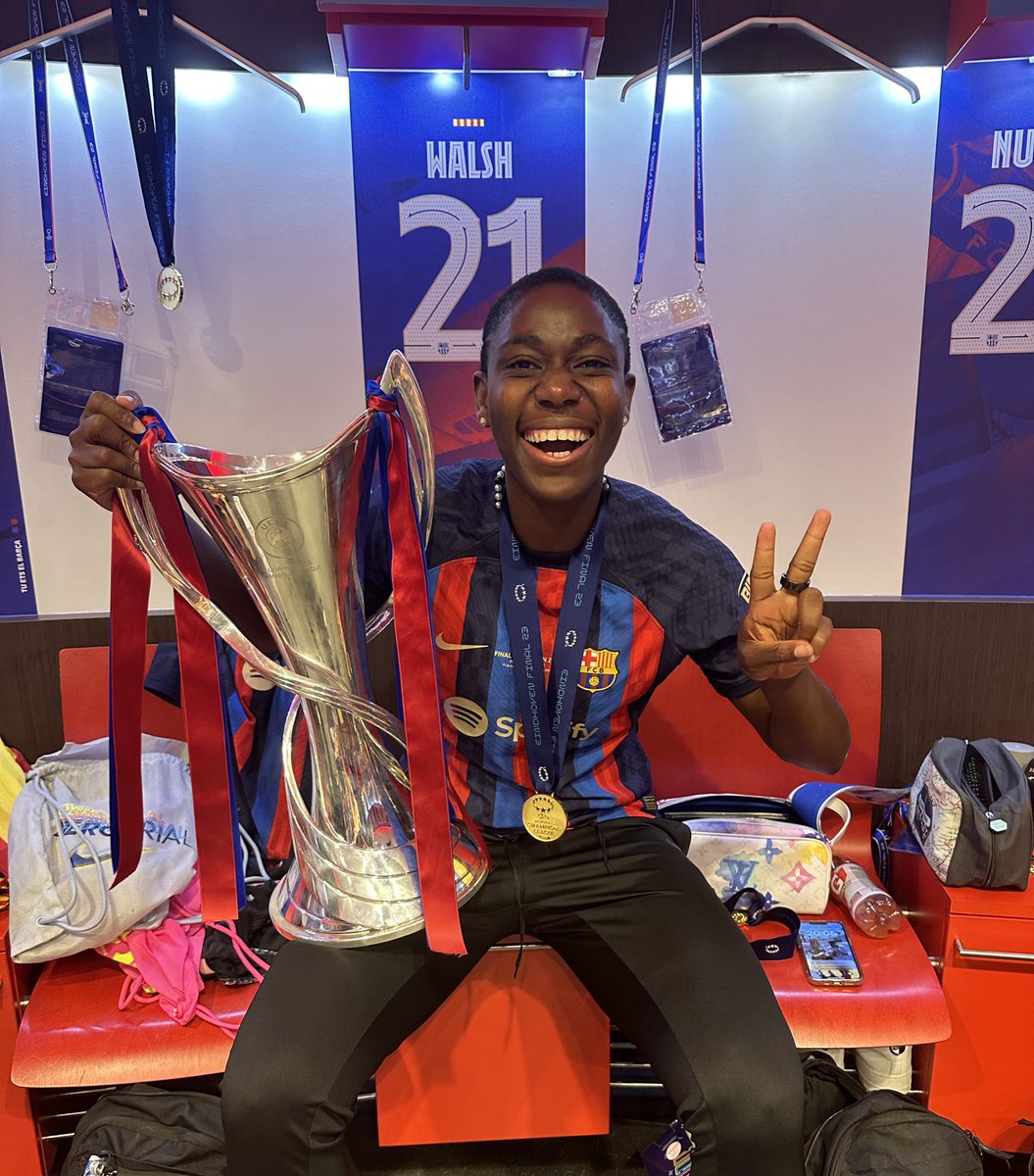 AsisatOshoala's tweet photo. Alhamdulilah #2 …… @FCBfemeni #ChampionOfEurope https://t.co/u1Ai6MnM04
