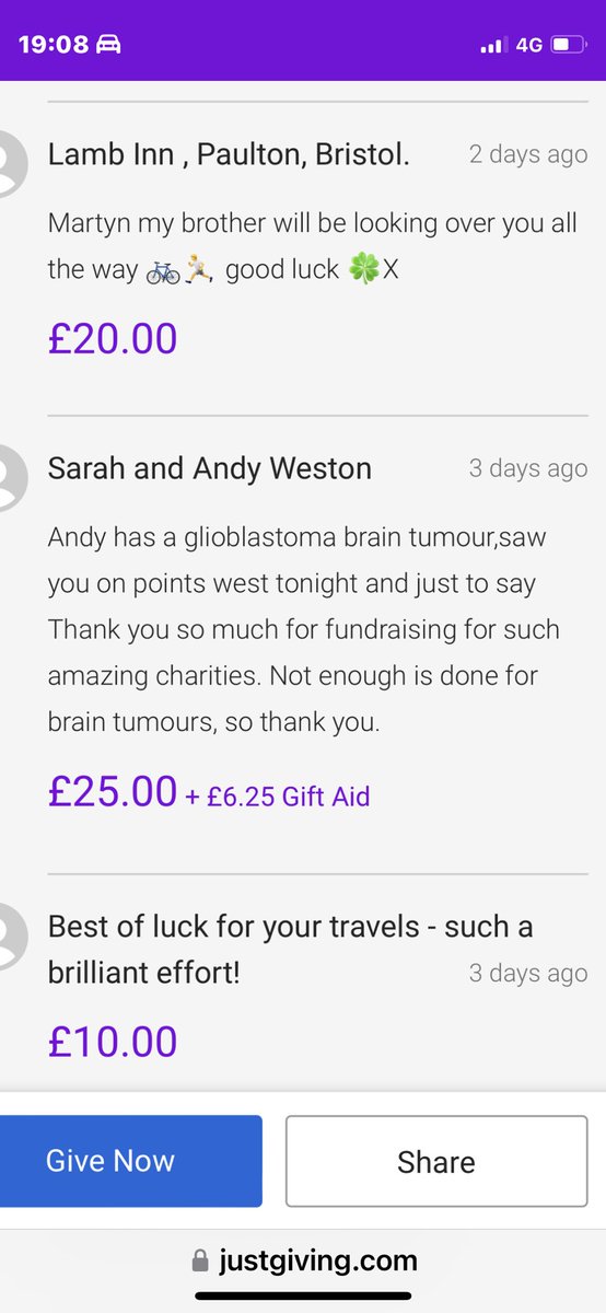 robwalkertv's tweet photo. .⁦@BrainTumourOrg⁩ Sarah Weston - if you are on Twitter send me a note and I’ll DM. I’ve had an idea. And thanks so much for the donation. Tell Andy to keep the faith. #miles4mates https://t.co/WeQlZ4dAvQ