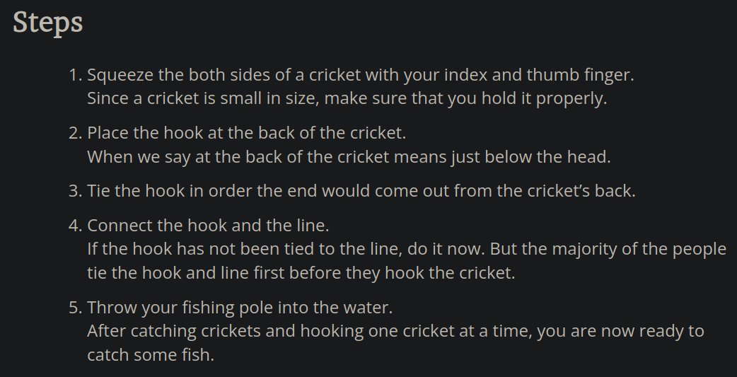 I thought it might be difficult to tie a hook to the cricket but step 5 made it all make sense.