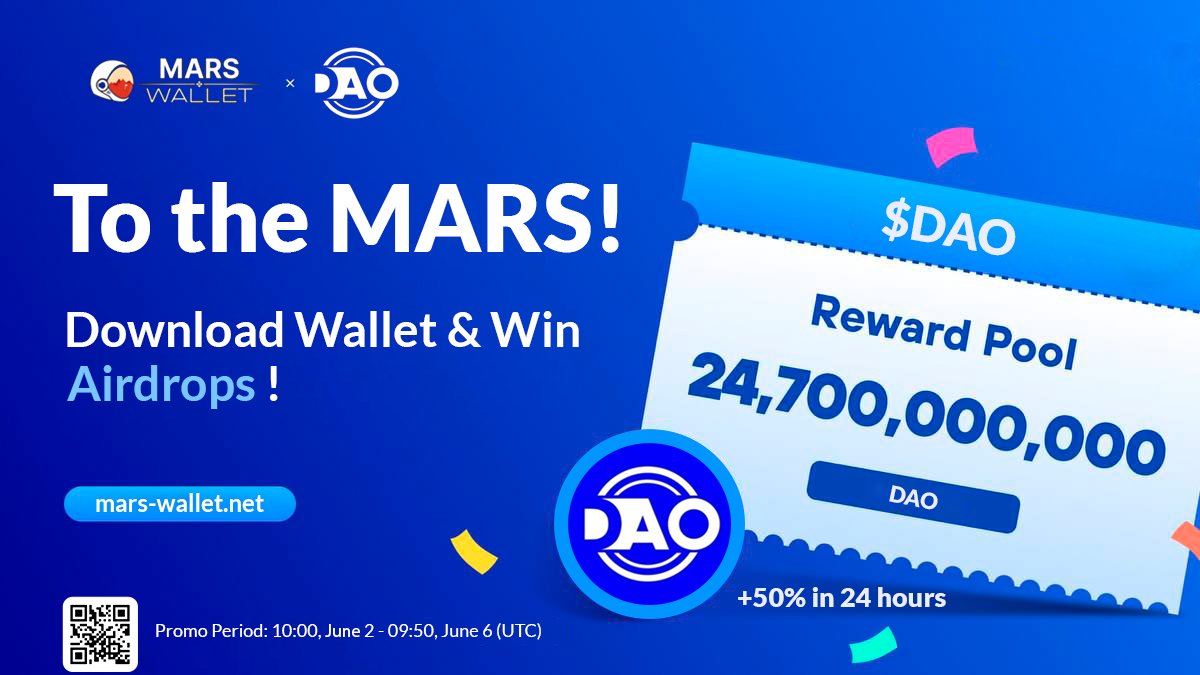 AtomDeFi's tweet photo. Multiply your crypto with Mars Wallet & $DAO airdrop! 50% growth in 24 hours! 📈💪 #Airdrop #MarsWallet #Crypto https://t.co/kOE6eqHy5M