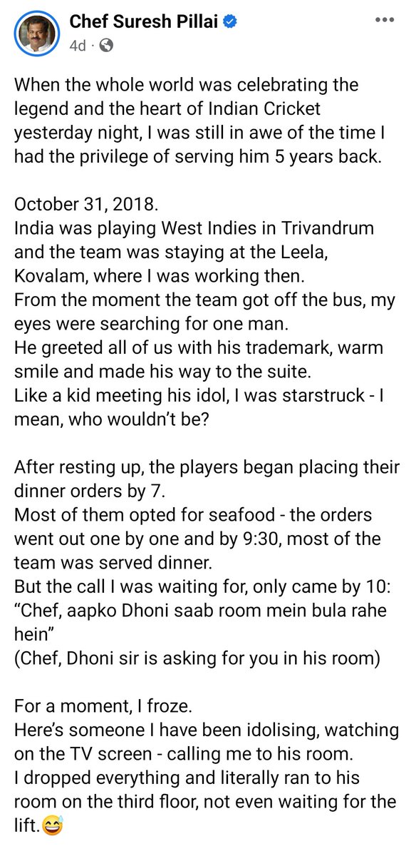 CricCrazyJohns's tweet photo. A beautiful story about MS Dhoni by Chef Pillai. https://t.co/uAjCqTSgHo