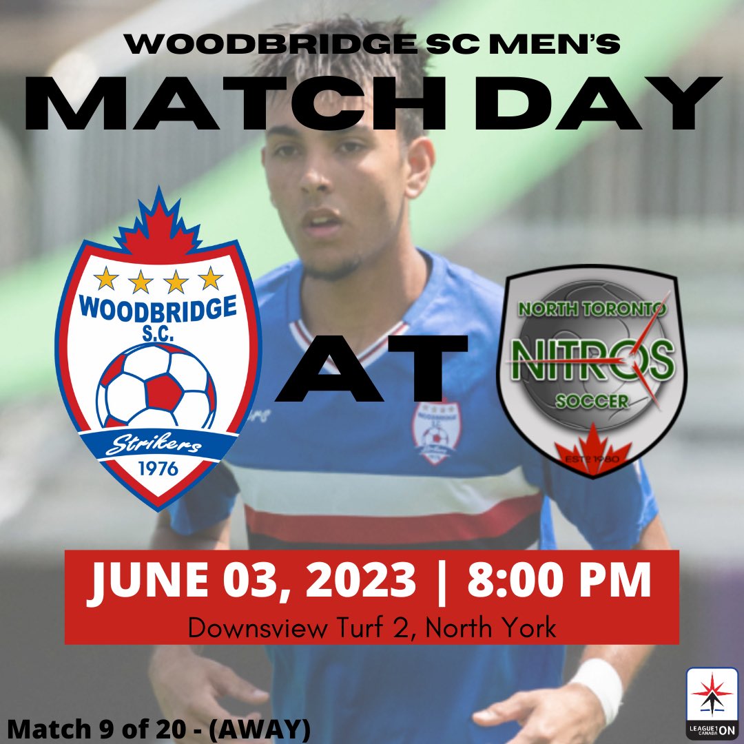 It’s a @WSCStrikers @L1OMens MATCH DAY!

We take on the Nitros in the “6” for a huge middle of the pack game tonight❗️👀

⏰: 8:00 PM
🆚: North Toronto Nitros (@NT_SoccerClub) 
🏟: Downsview Turf 2, North York 
#️⃣: #TheBridge